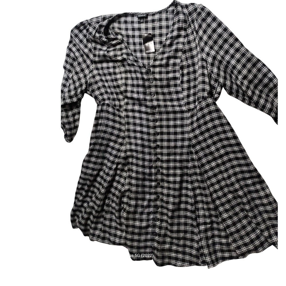 Torrid Black White Plaid Button Front Fit Flare Dress 1 1X 14-16 NWT‎ Hayden